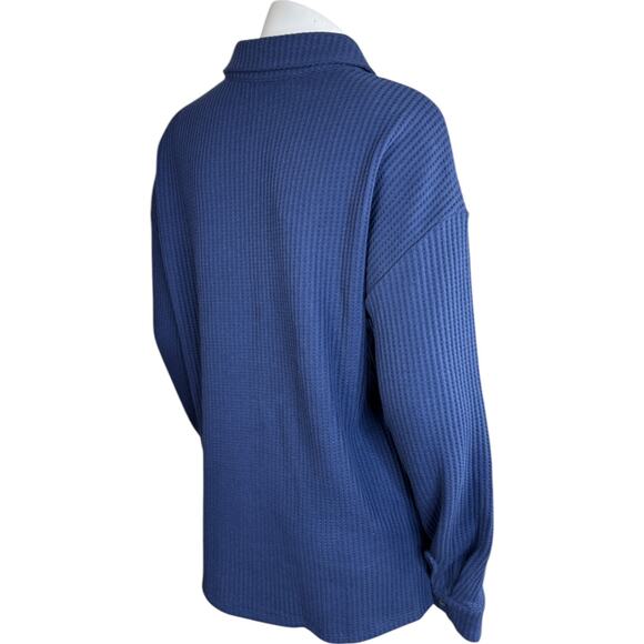 Denim & Co. Sherpa Waffle Knit Shirt Jacket Navy Small NWOT Winter Casual Pocket - Picture 9 of 14